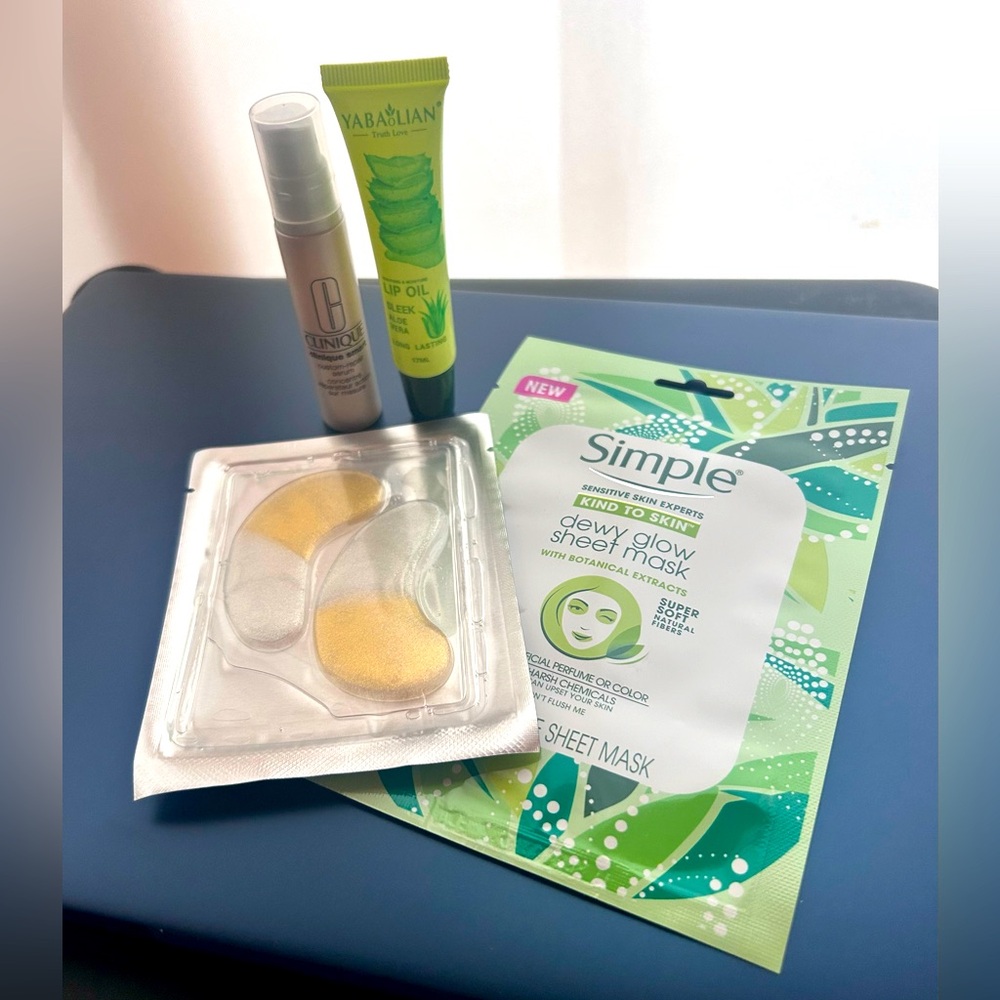 Spa Day Travel Bundle with masks aloe lip balm and Clinique serum - NEW